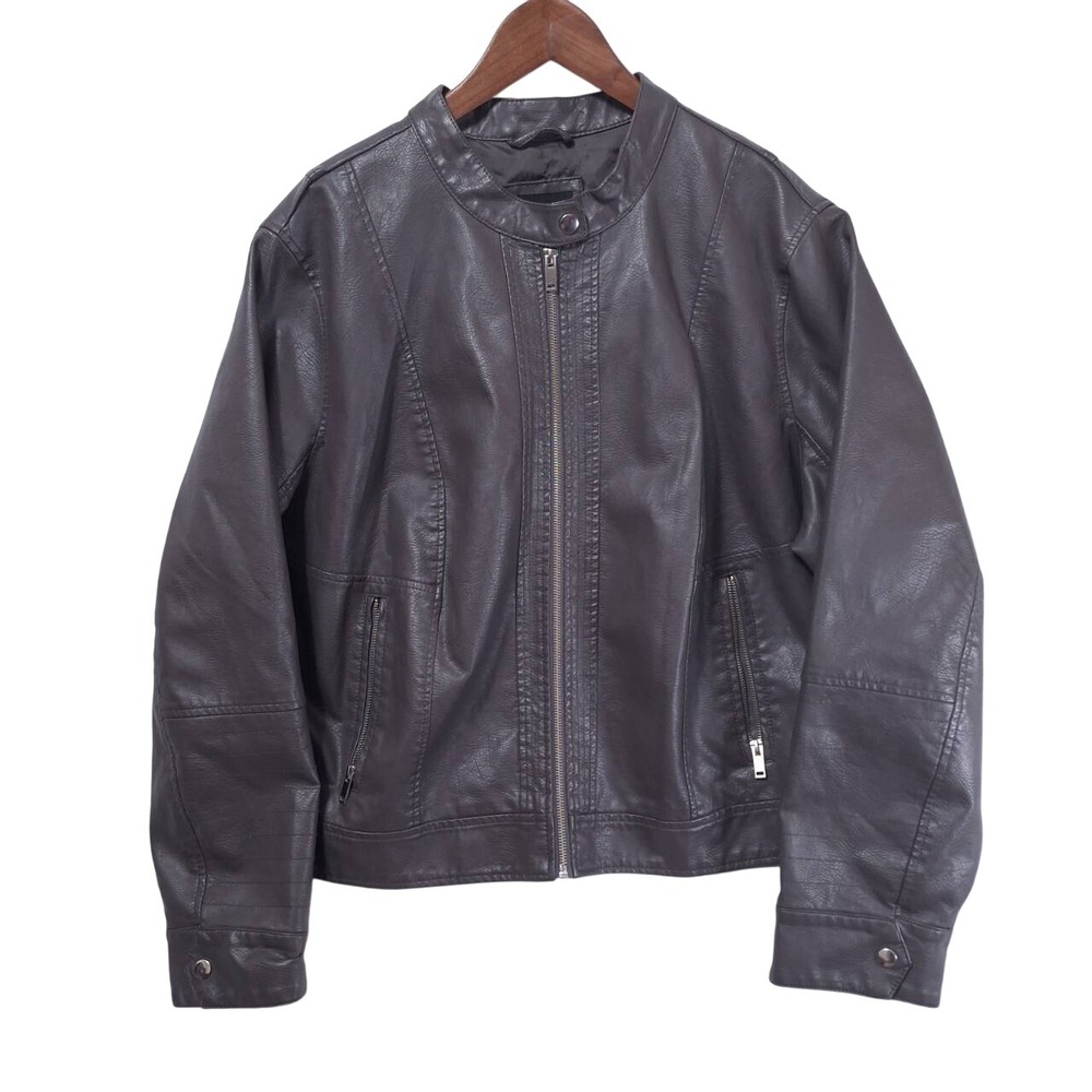 Bernardo Faux Leather Jacket 3X Motorcycle Biker Gray Zip Pocket‎ Plus Size